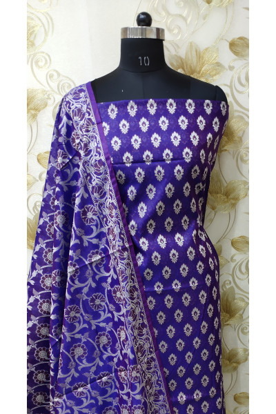 All Over Banarasi Butta Weaving Royal Blue Kathan Silk Suit Fabric Set (SF32)